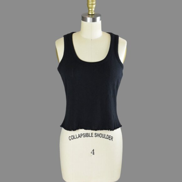 EMANUEL UNGARO Tops - EMANUEL UNGARO LIBERTE Black Pointelle Cotton Tank Top
